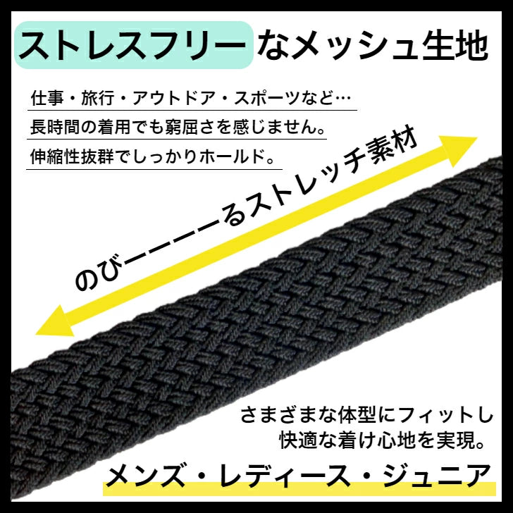 ゴムメッシュベルト SD001 伸縮するストレッチメッシュ生地の説明図