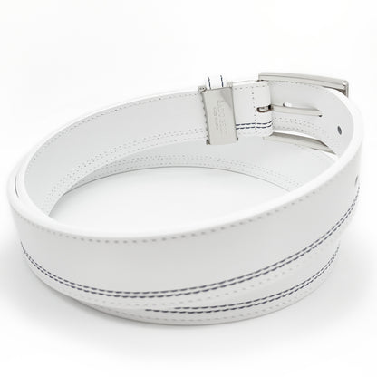 ゴルフベルト35mm幅 SD010 ホワイト バックル裏側とSADO BELT刻印プレート