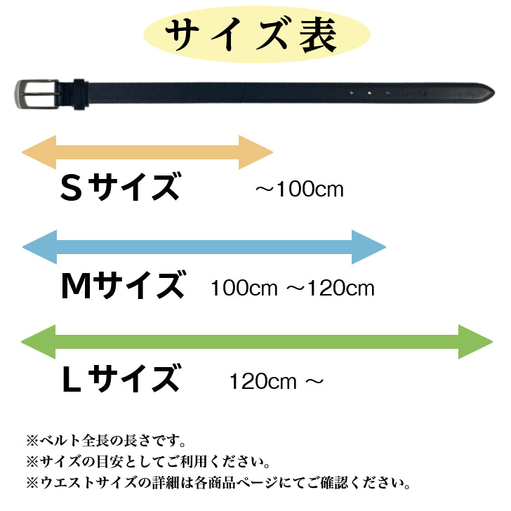 ベルトサイズ表 拡大表示